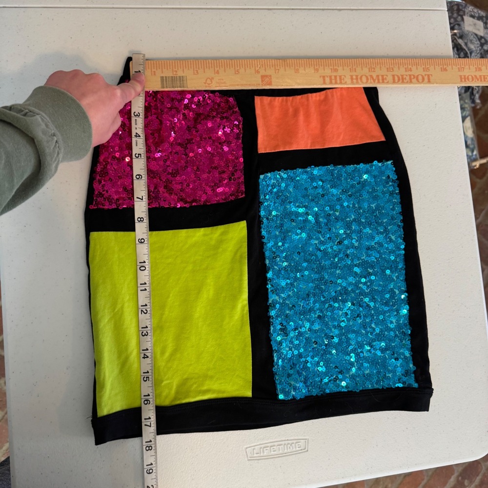 dELiA*s retro Neon Colorblock Metallic Rainbow Sequin Mini Skirt Size Medium - Picture 4 of 5